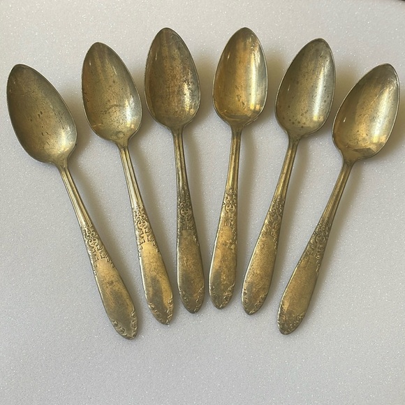 VTG ca 1936-51 National silver Co. KES King Edward silver plate set 6 tea spoons - Picture 1 of 11